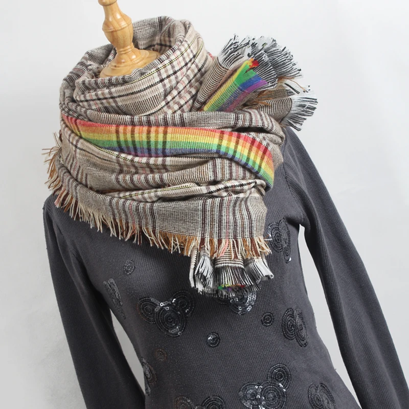 

Women's British Style Grid tassel Geometric patterns Blanket Shawl Imitation of Cashmere Warm Soft Chunky Scarfs YR005