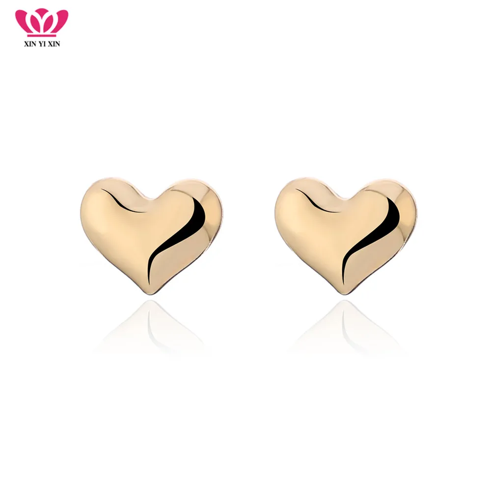 New Fashion Glossy Heartshaped Stud Earrings For Women Cute Gold Color