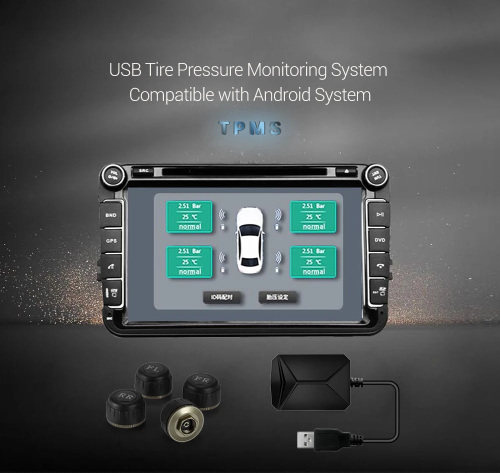 ZEEPIN USB Android система контроля давления в шинах 433,92 МГц 116Psi TPMS прибор для определения времени с 4 внешними датчиками для dvd система