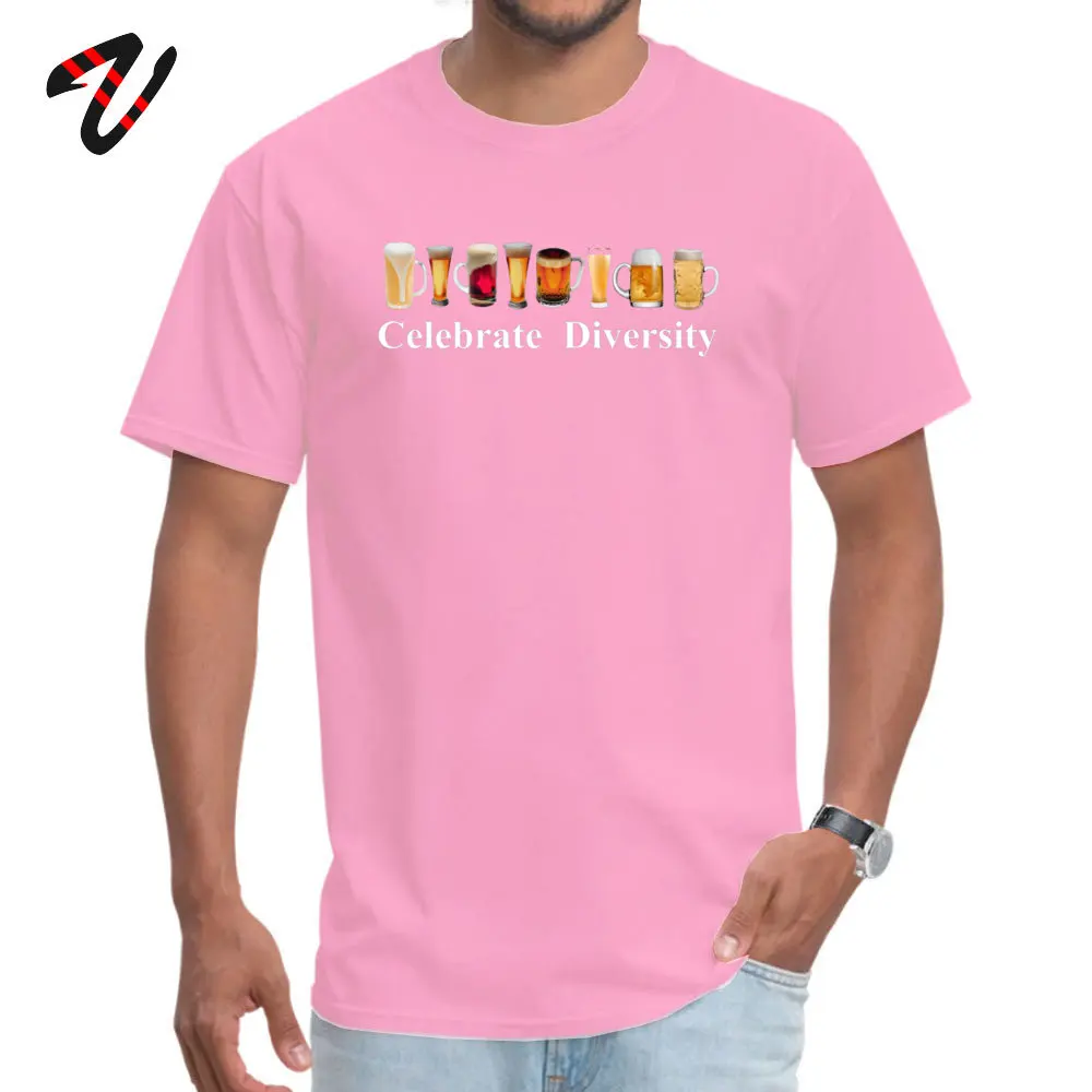 Crew Neck Celebrate Diversity Beer Logo 100% Cotton Male T-Shirt Casual Short Sleeve Tops Shirt Rife Custom T-Shirt Celebrate Diversity- Beer Logo -10962 pink
