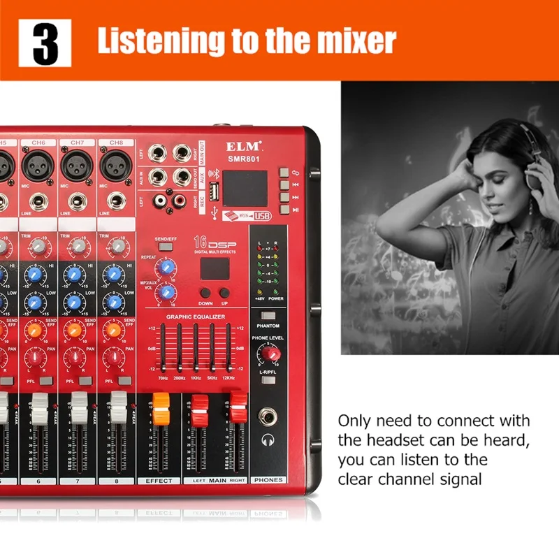 Профессиональный bluetooth DJ аудио микшерный пульт 8 каналов цифровой звуковой микшер для ТВ ПК телефона
