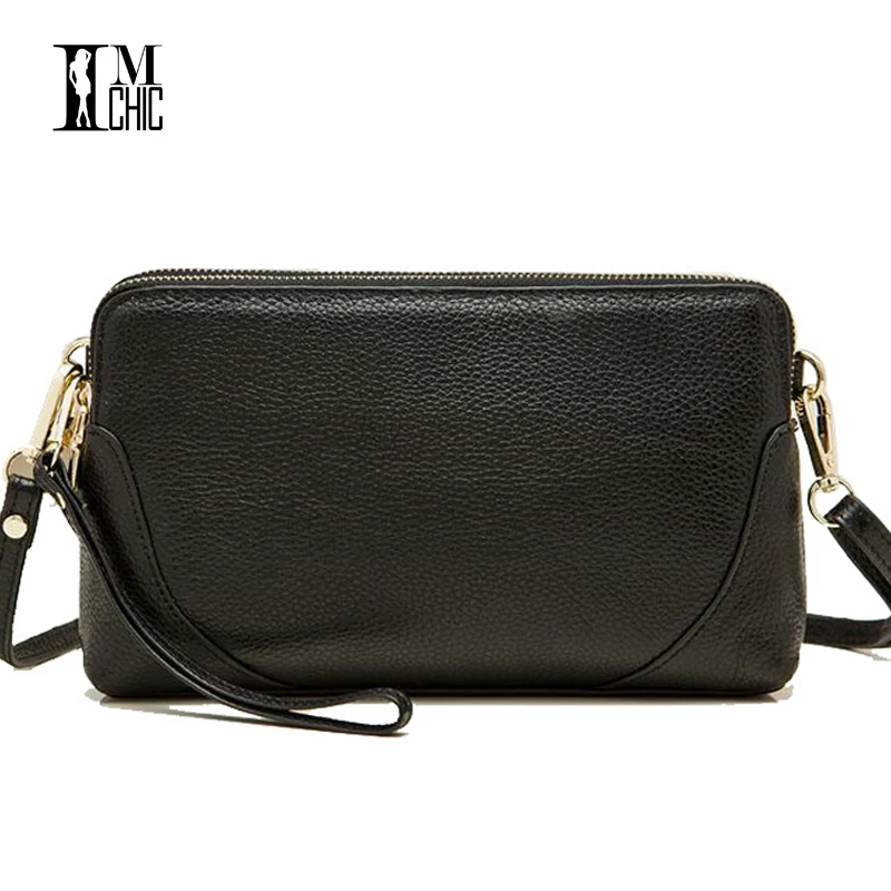 

IMCHIC Women Shoulder Bags Genuine Leather Cowhide Luxury Double Zipper Casual Organizer Clutch Lady Handbags Crossbody 202