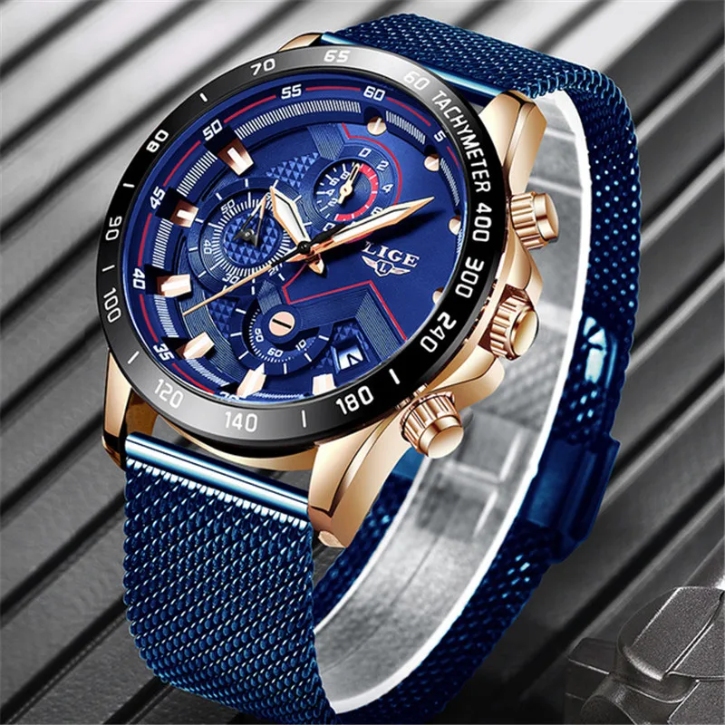 Kaufen 2019 LIGE Top Marke Mode Uhren Männer Sport Wasserdichte Edelstahl Mesh Gürtel Quarz Uhr Männer Armbanduhr Relogio Masculino