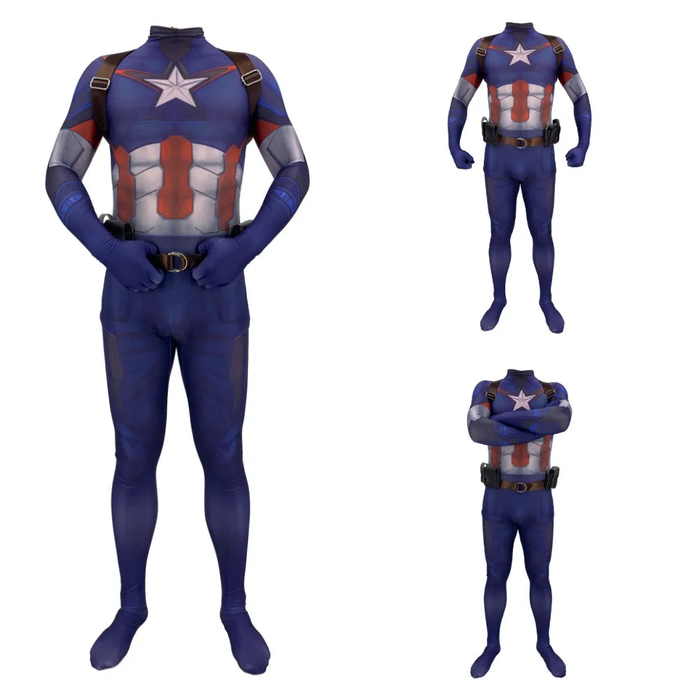 

Cosplay Avengers: Endgame Captain America costume kids adult 3D Jumpsuit Superhero Halloween Bodysuit with props Warrior uniform