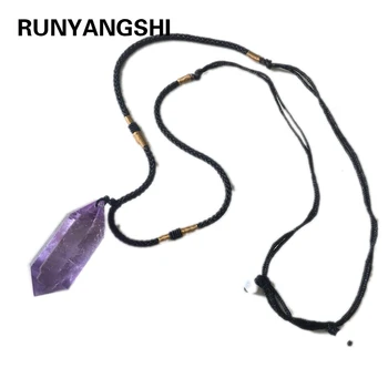 

Runyangshi Natural Stone Pendants Amethyst Bullet Hexagonal Point Pendulum Column Reiki Healing Chakra Jewelry