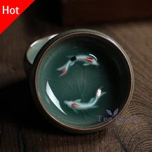 2 stücke Chinesischen Longquan Celadon Porzellan Teetassen teekanne Teetasse Teetasse schüssel Golden Fish 60 ml China teaset Teekanne Knistern Tee Set