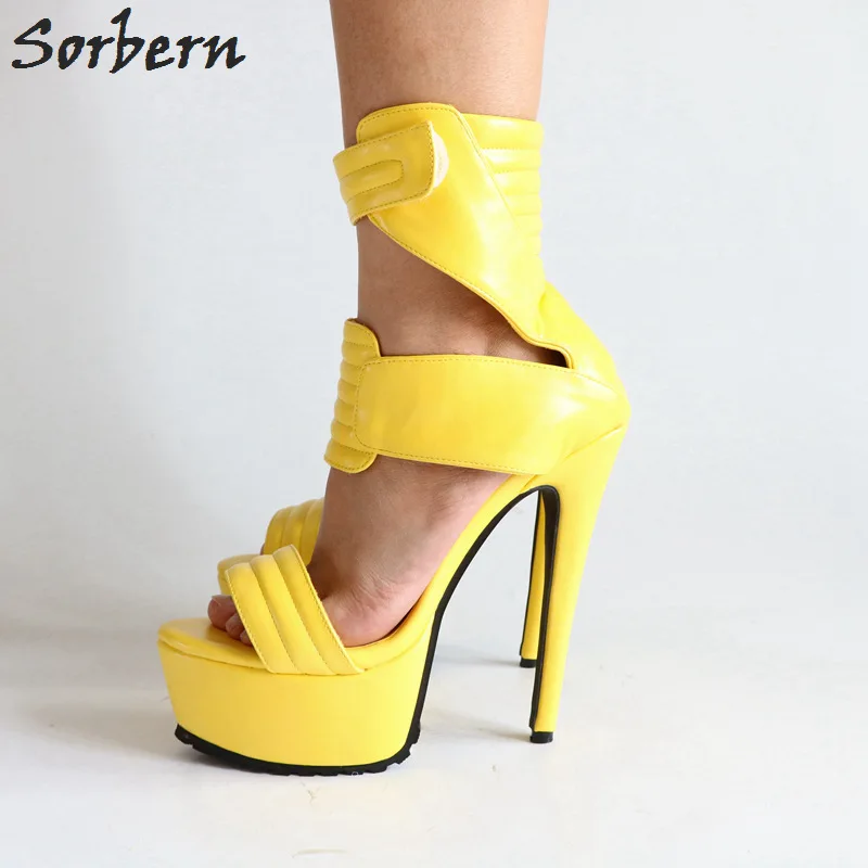Sorbern Bright Yellow Sandals For Women Fashion High Heels Sandalias
