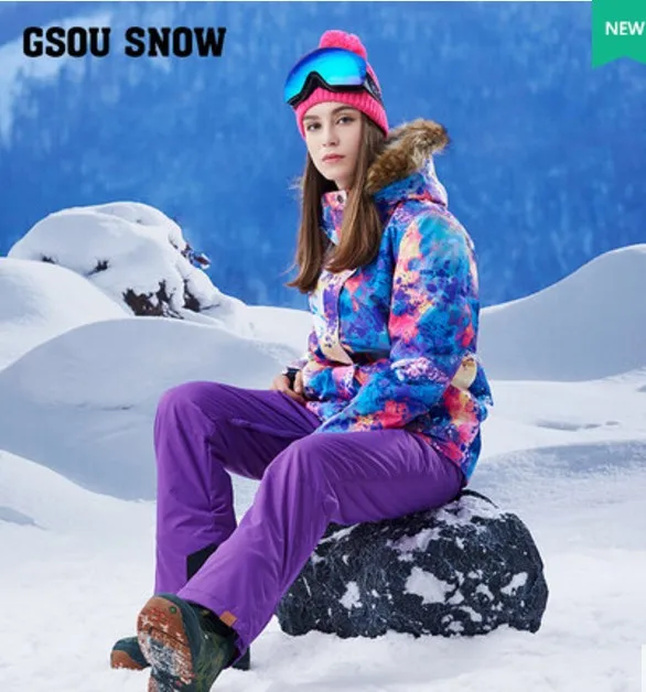 Women's purple ski suit female skiing snowboarding riding clothes
