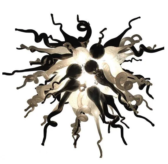 

100% Mouth Blown Borosilicate Murano Glass Dale Chihuly Style Black and White Glass Art Chandelier Lighting