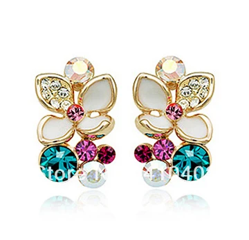 

85063 AD -43,fashion multicolour flower shaped stud earrings gold