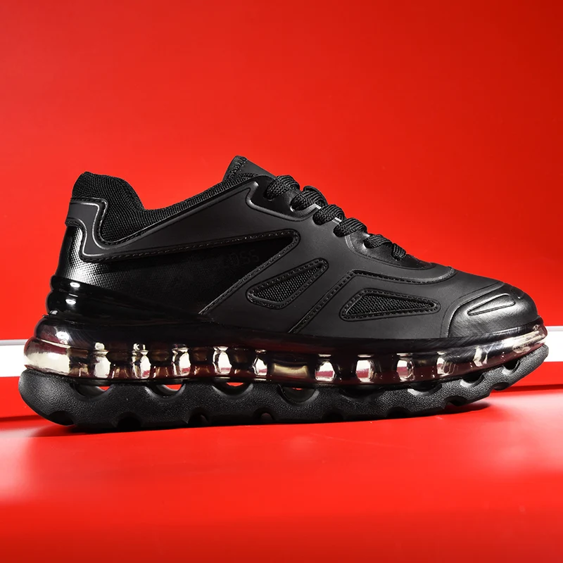 JINBAOKE/Новинка года; мужские кроссовки с дышащей сеткой; спортивная обувь для мужчин; уличная спортивная обувь; черные беговые кроссовки на платформе - Цвет: Blacak