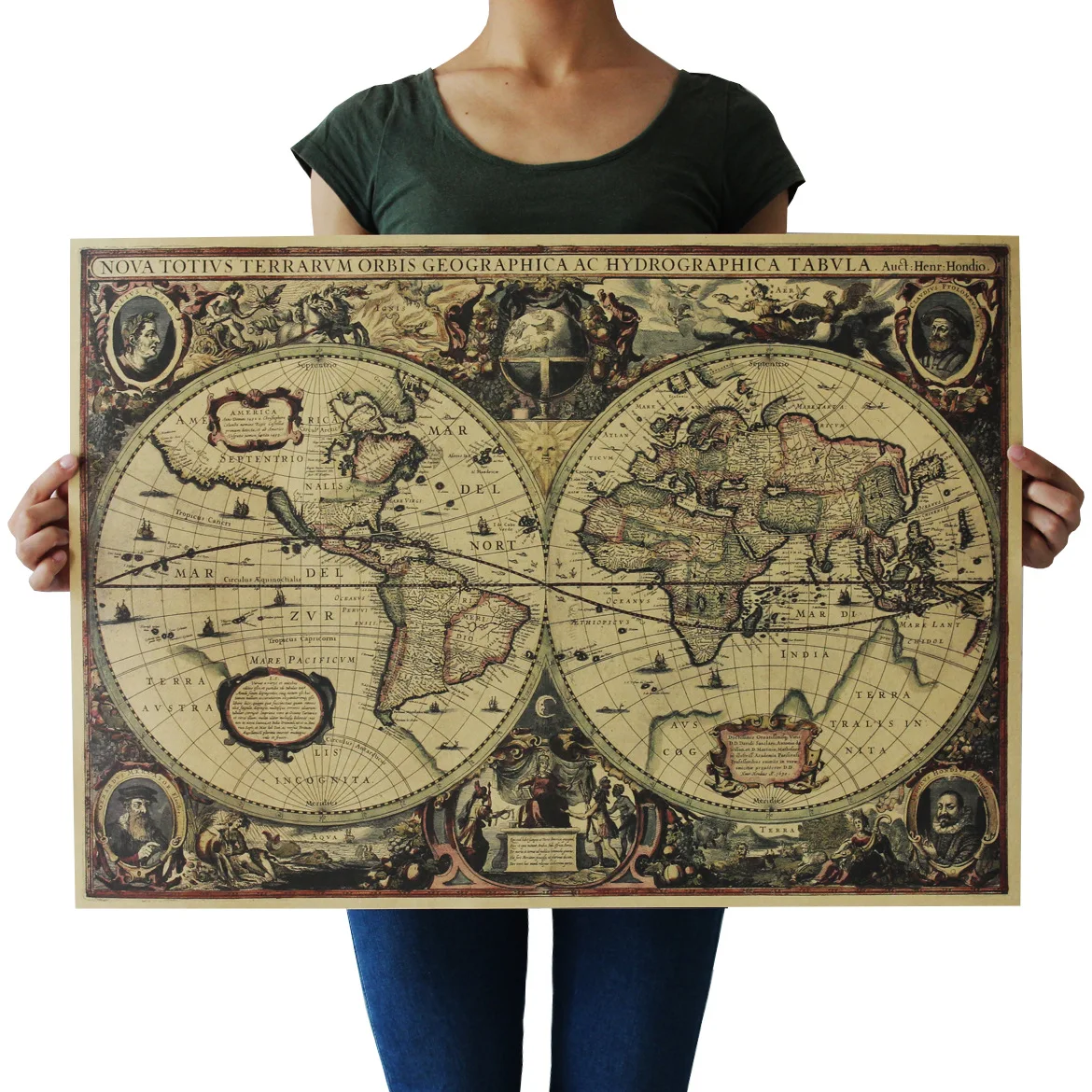 1PC Old Nautical Chart World Map Earth Map 72x48cm/kraft Paper/bar