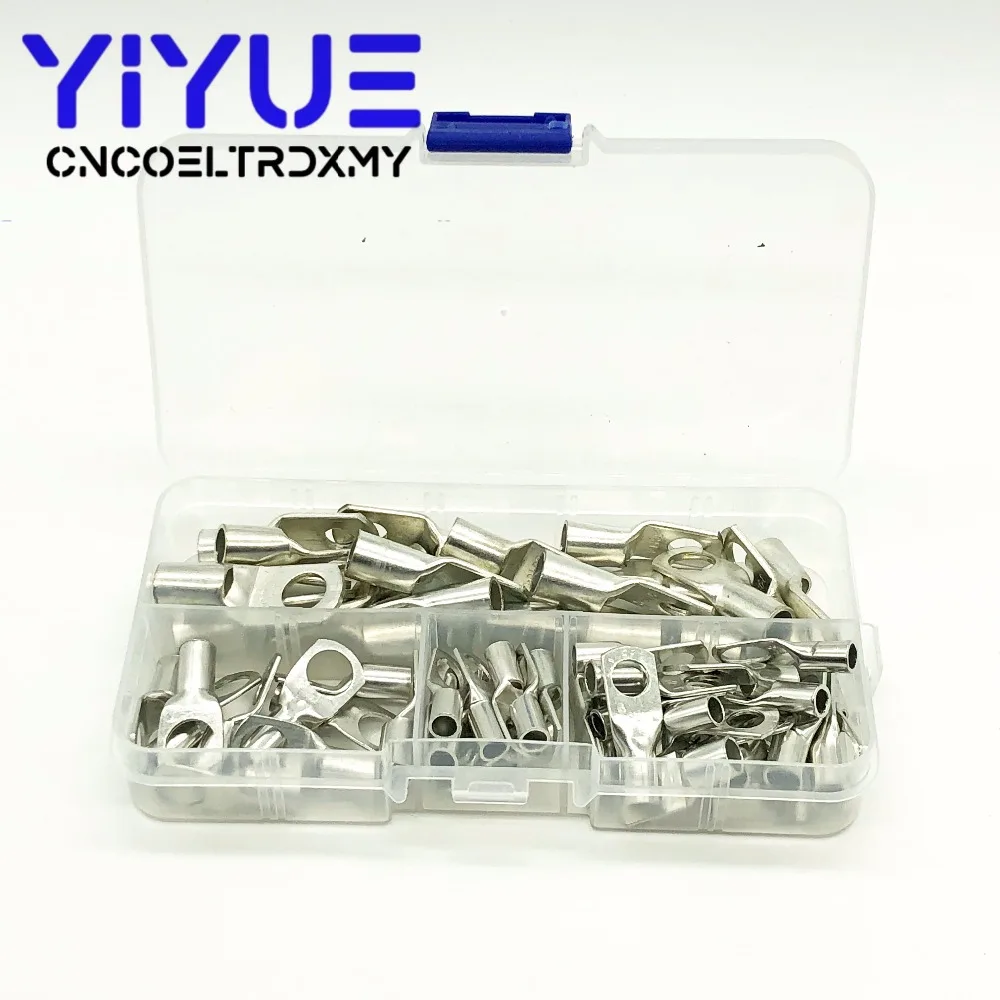 

60Pcs Bolt Hole Copper Cable Lugs Battery Terminals Set Electric Wire Cable Bare Crimped/Soldered Connectors SC6-25 Kit