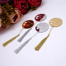 100 штук пользовательские имя зеркало 6 см Круглый Круг персонализированные пригласительные карты BabyShower ярлыки вечерние Декор подарки для гостей с кисточками