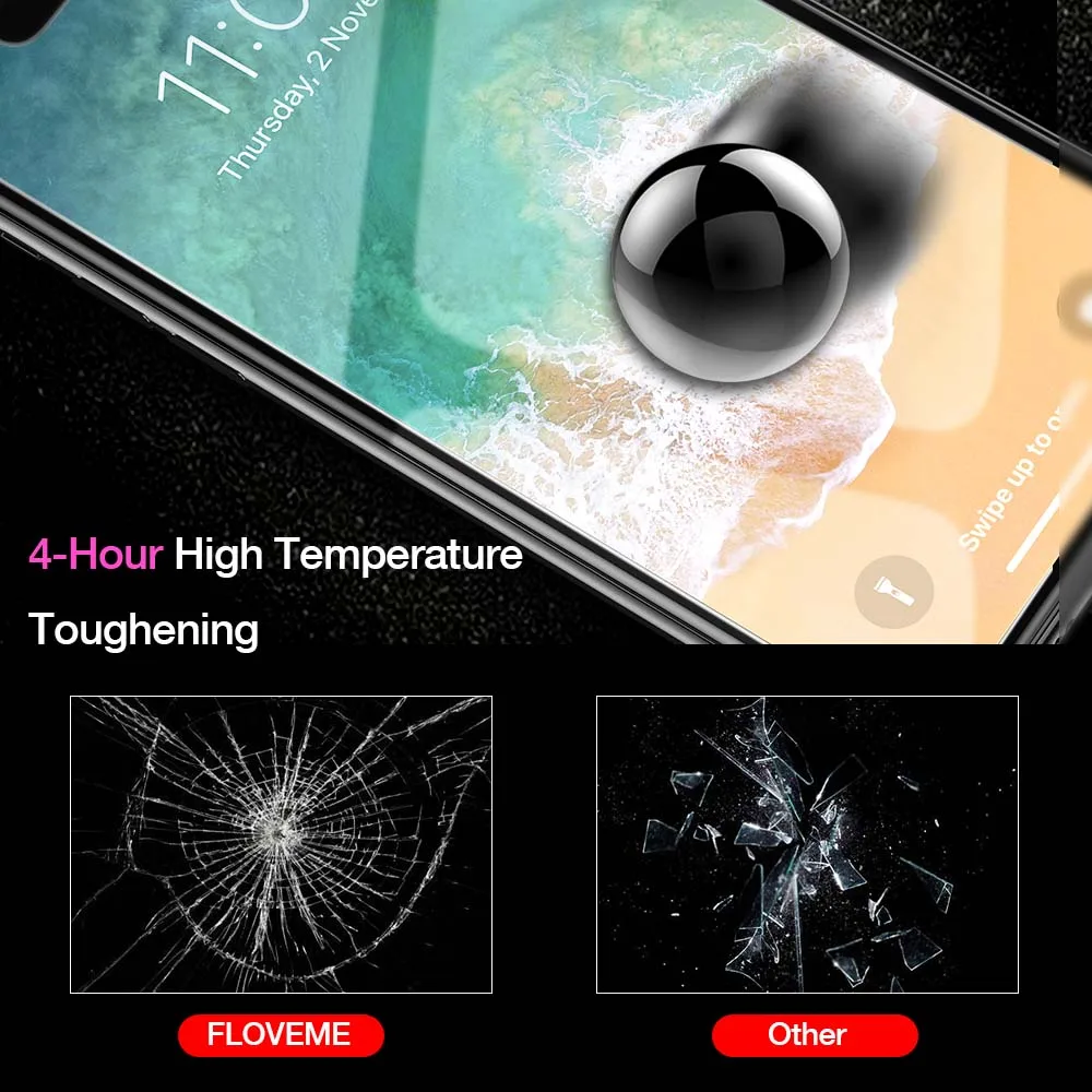 FLOVEME Schutz Glas Flim Für iPhone X XS Glas Screen Protector 9 H Gehärtetem Glas Voll Abdeckung F