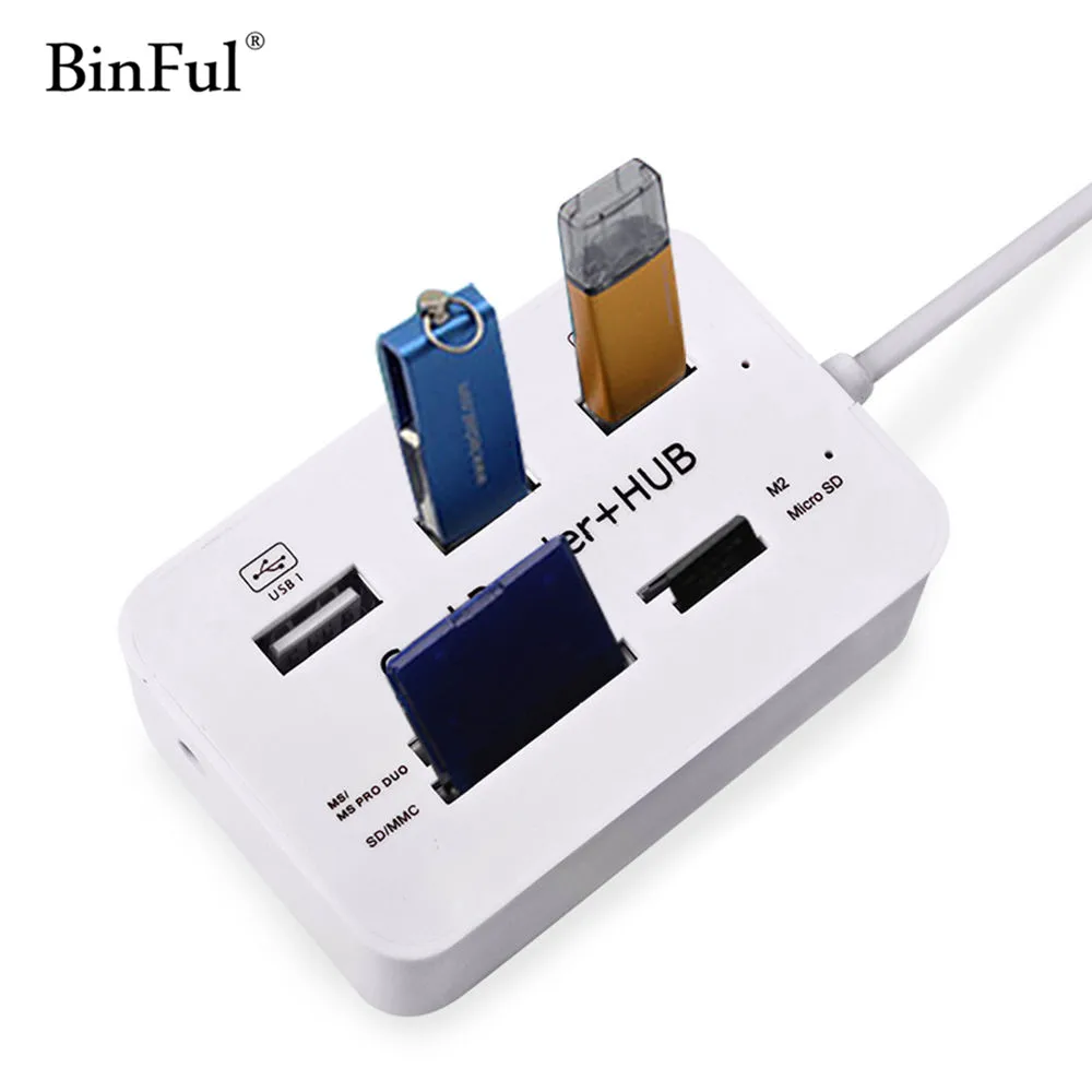 Multi Function 3 Port USB HUB Splitter Combo Card Reader Support Micro TF SD M2 MS 1