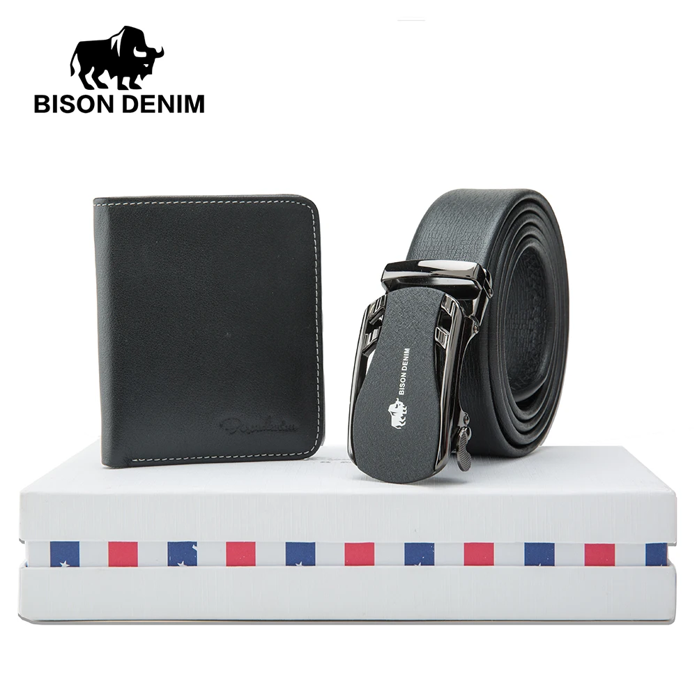 BISON DENIM мужской ремень Подарочная коробка с мини кошельком набор из натуральной