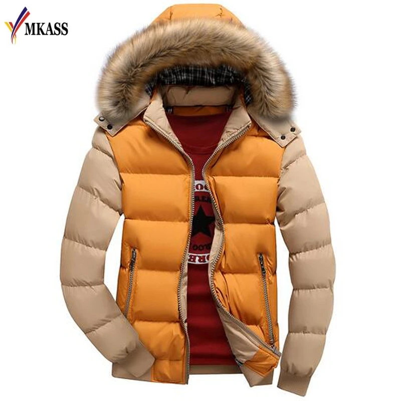 

New Fashion Patchwork Color Hooded Design Men Parka Size S-4XL Casual Men's Winter Jacket Stand Collar Thick Man Jacket