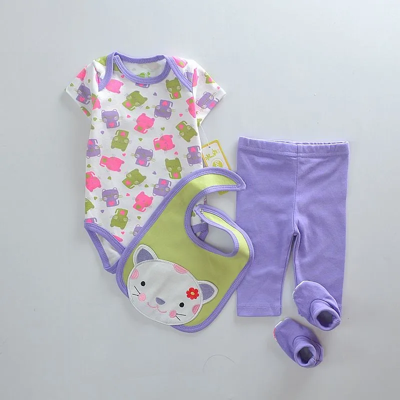 Костюмы для маленьких девочек, комплект из 4 предметов, детские брюки, нагрудники, носки, комбинезоны, горячая распродажа