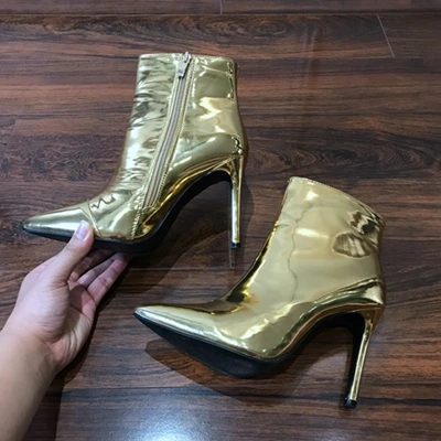 Г., Демисезонные женские ботинки пикантные ботильоны на высоком каблуке золотого и серебристого цветов, женская обувь, пикантная женская обувь на высоком каблуке - Цвет: NQPDX gold