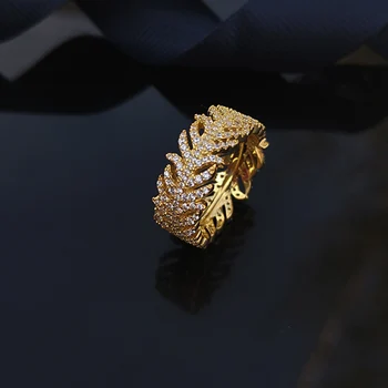 

AAA+ Quality 925 Sterling Silver Ring Full Circle Pave Top Zircon Gold Leaf Rings for Women Fashion Jewelry
