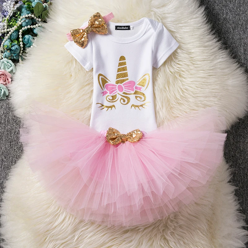 Vestido floral de unicórnio princesinha para bebês,