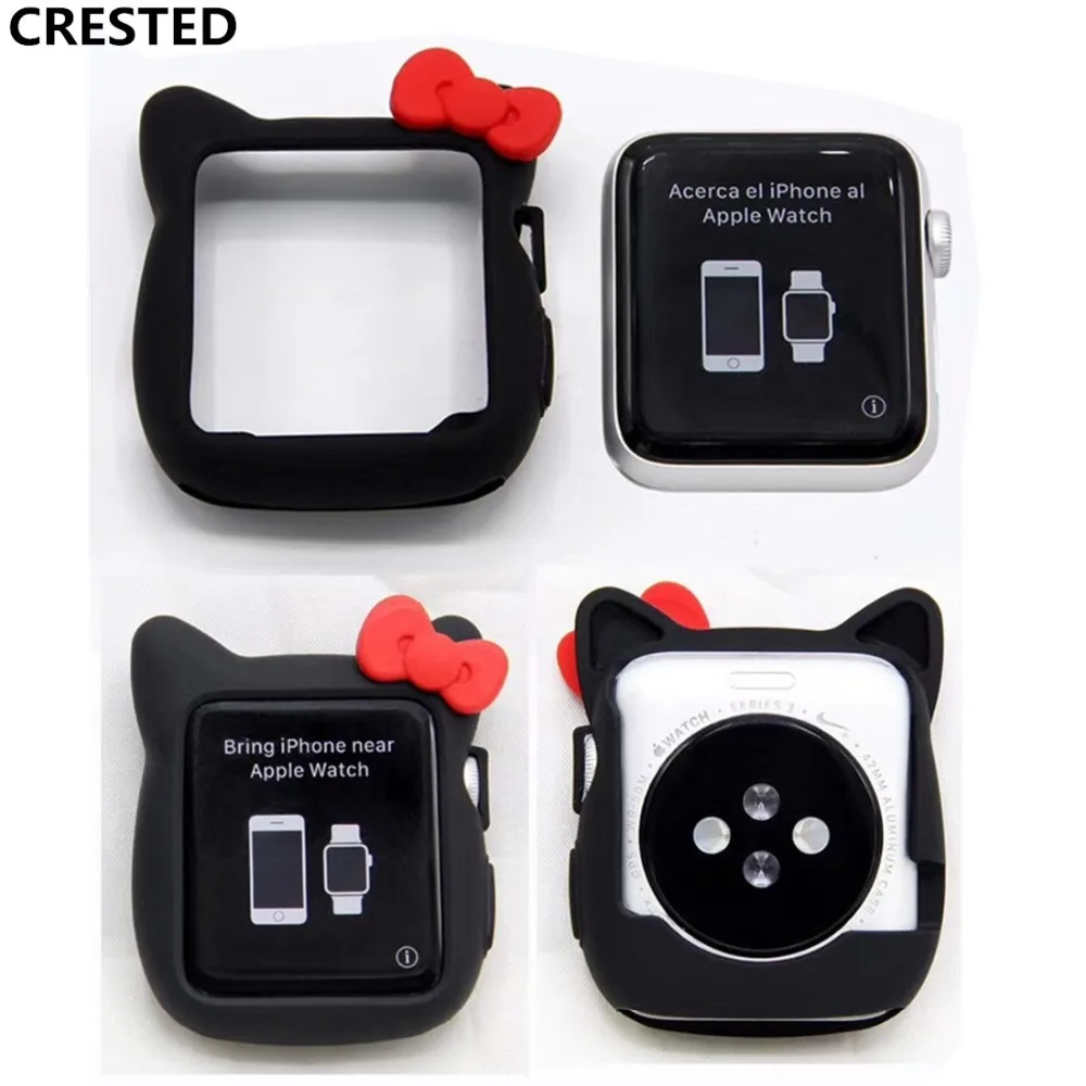 CRESTED Silicone frame cover For Apple Watch case 42mm/38mm series 3/2/1 iwatch rubber full screen protector cartoon shell