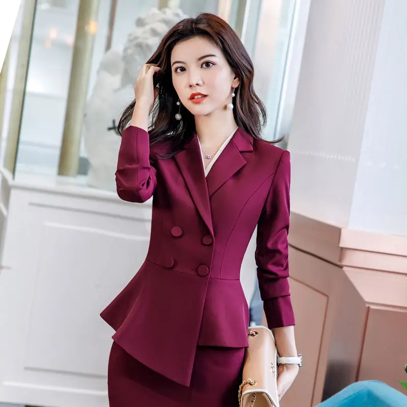 2019 Spring Autumn Women Red Elegant Office Lady Jacket Work Suit Casual Slim Ruffled Double Breasted blazer solid Dushicolorful 2019 Spring Autumn Women Red Elegant Office Lady Jacket Work Suit Casual Slim Ruffled Double Breasted blazer solid Dushicolorful