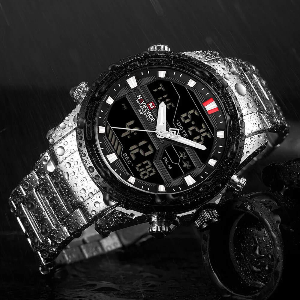 NAVIFORCE Мужские кварцевые аналоговые часы Роскошные модные спортивные водонепроницаемые наручные часы Стальные Мужские часы Часы Relogio Masculino NF9138