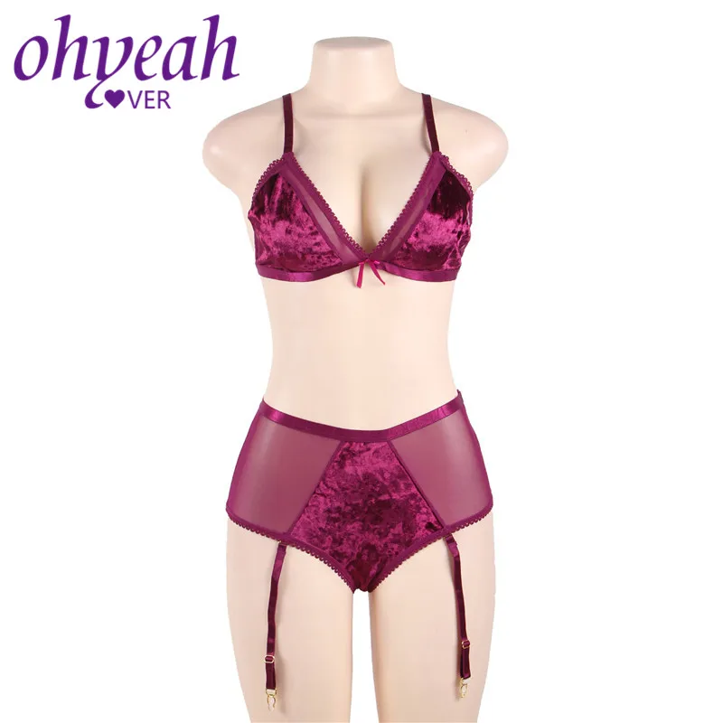 Ohyeahlover Для женщин бархатное нижнее белье сексуальное комплект нижнего белья