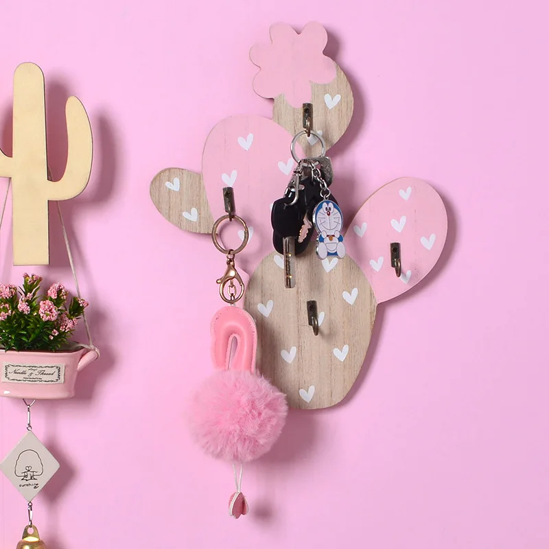 

Nordic Style Creativity Wooden Cactus Modeling Key Wall Hooks Living Room Decoration Storage Rack Shelf Home Decor Organization
