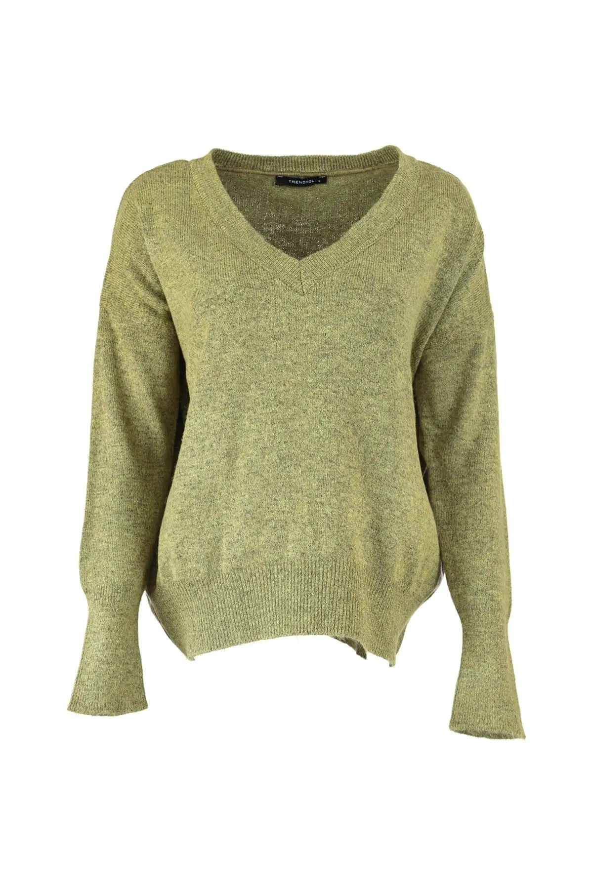 

Trendyol WOMEN-Khaki V-Neck Knitwear Sweater TWOAW20ZA0004