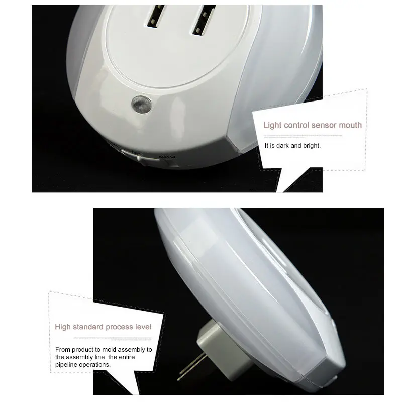 1PCS Smart Design LED Night Light With Light Sensor and Dual USB Wall Plate Charger Perfect For Bathroom Bedroom Etc Hot On Sale (6)