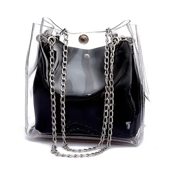 

Women Small Bucket Bags Plastic Transparent Totes Composite Chain Bag Female Mini Jelly Handbags
