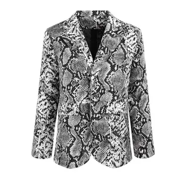 

Notched Collar Vintage Snake Print Blazer Long Sleeve Coat Outerwear Female Retro Loose Casaco Feminines Pockets