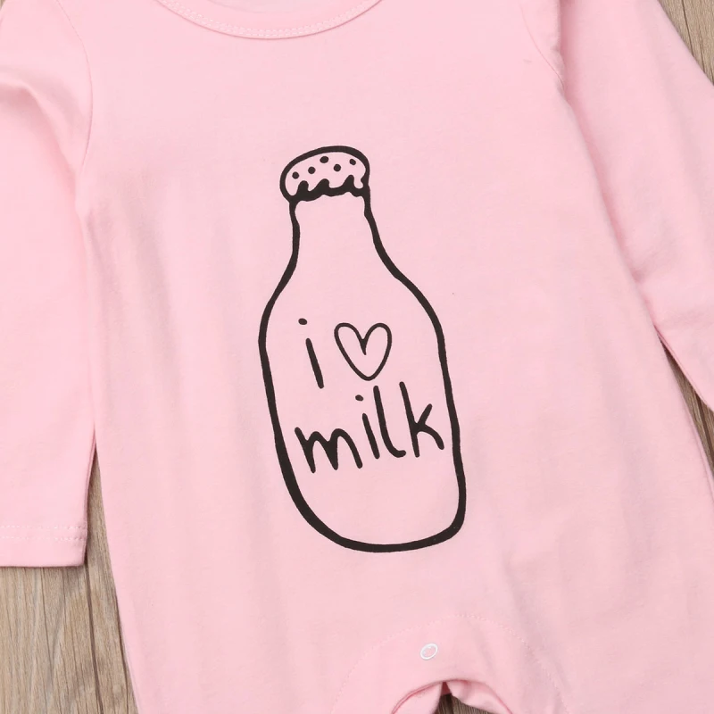 Pudcoco новорожденный мальчик девочка я люблю молочный комбинезон с длинными рукавами розовый комбинезон одежда