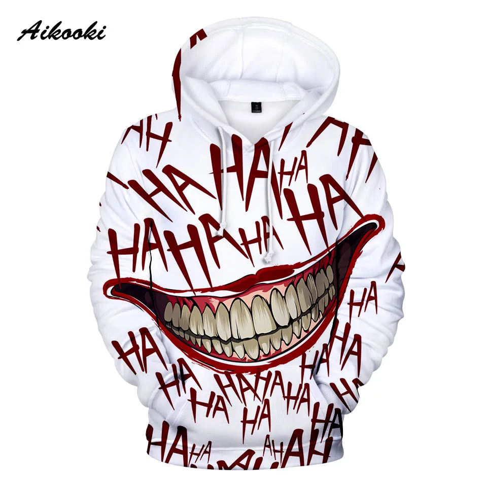 Худи Aikooki HAHA Joker для мужчин и женщин зимние толстовки на Хэллоуин с надписью Crazy Smile
