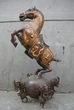 

Chinese Feng shui Copper Bronze Horse Ride Dragon Kylin Beast Ball Statue