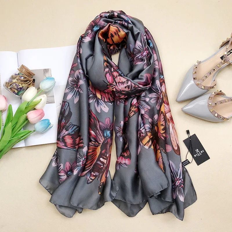 

Spring and summer new color butterfly simulation silk scarf sun protection clothing shawl scarves female beach towel