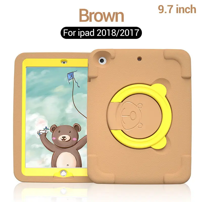 PZOZ Mooie veilige hoes voor iPad Air 2 Pro 9.7 inch Mini 1 2 3 4 5 Houder EVA hoes Druppelbestendig Schokbestendig Kinderen Zacht Niet-toxisch Kindercasus Stentkoffer Vouw Folio Koffer Beschermend omhulsel - Цвет: 2018 Brown