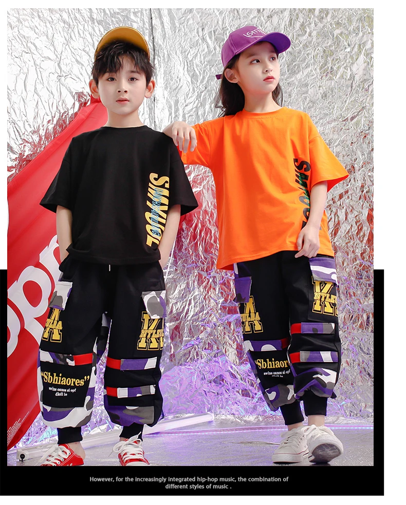 Childhood clothes set 4 6 8 10 12 14 16Years hip hop hip hop t shirt Camouflage pants toddler girl Boy clothes summer 120 130  (2)