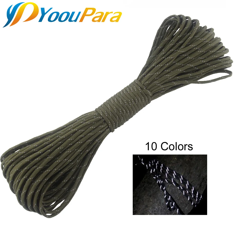 Beste YoouPara 10 kleuren Reflecterende Paracord 7 Strand 100 M Outdoor Campling Tent Wind Parachute Touw Survival Opkomst Touw Koord