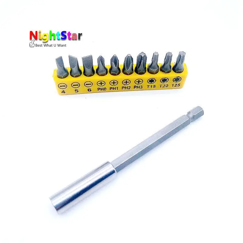 

11Pcs/set Insert Bit Set Torx Flat Head Cross Electric Screwdriver Screws Head w/ 100mm Holder