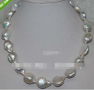 

Free shipping >>@ 1643 Natural Rainbow blue white 16*21mm Baroque kasumi Pearl Necklace