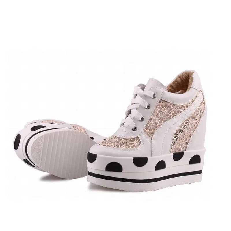 Women Wedge Platform Shoes For Woman Height increasing High heels Lace up White Casual Ladies Shoes zapatillas deportivas mujer