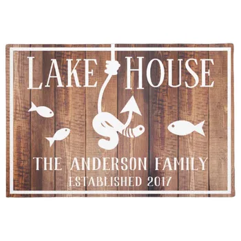 

Lake House Worm on a Hook Fish Family Name Doormat Home Decoration Entry Non-slip Door Mat Rubber Washable Floor