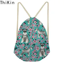 THIKIN модный шнурок сумка 3D печать Шнауцер розовый цветочный повседневный рюкзак для девочек сумки для хранения обуви путешествия Mochila