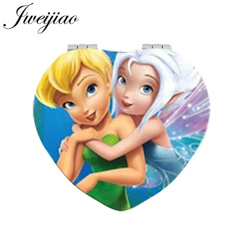 

JWEIJIAO Lovely Fairy Heart Shaped Makeup Vanity Mirror Folding PU Leather Mini Pocket Mirror 1X/2X Magnifying