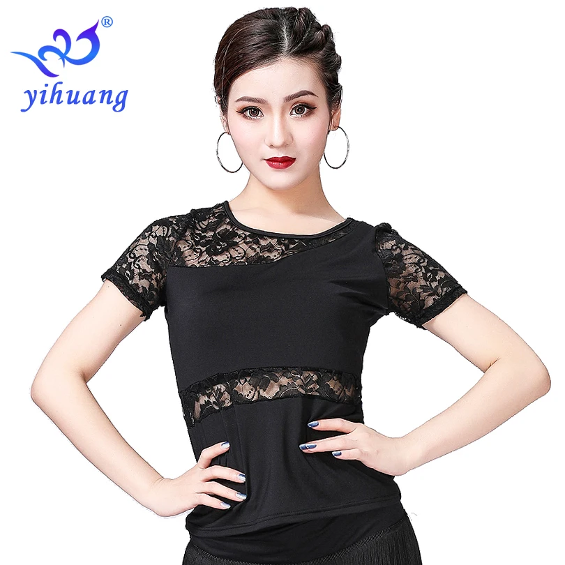 

2019 Women Latin Dance Wear Blouses Performance Salsa Ramba Ballroom Modern Standard Dance Practice Tops Lace