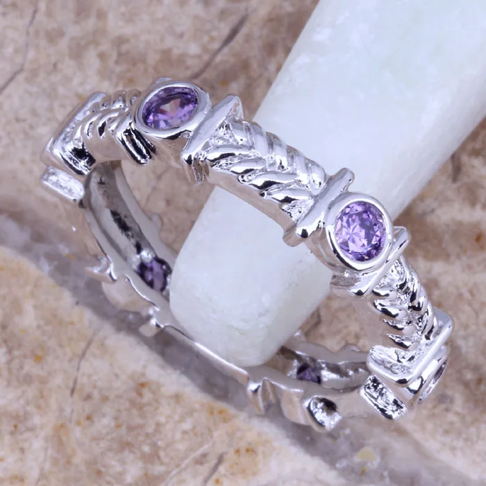 Meraviglioso Viola Cubic Zirconia Argento Placcato Fashion Ring Size 6 / 7 / 8 / 9 R0030